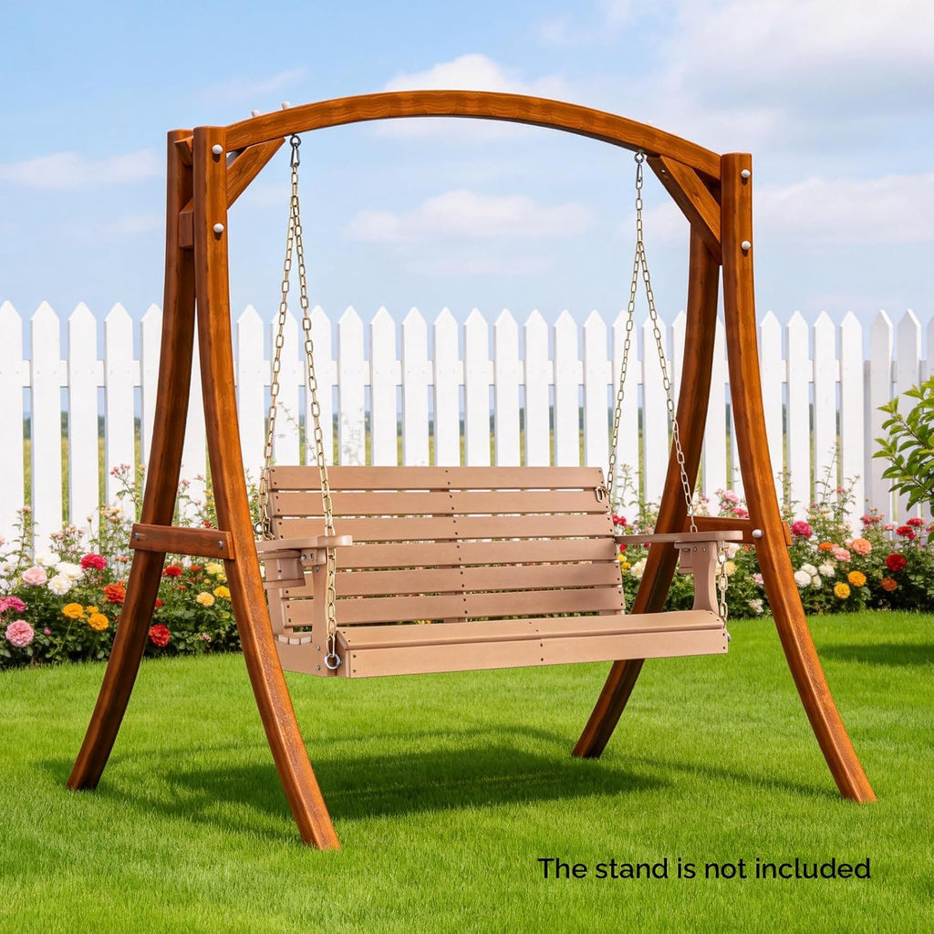 4 FT HDPE Porch Swing Outdoor with Rotatable Cup Holder, Teak | Recycled Plastic Porch Swing with Ergonomic Design