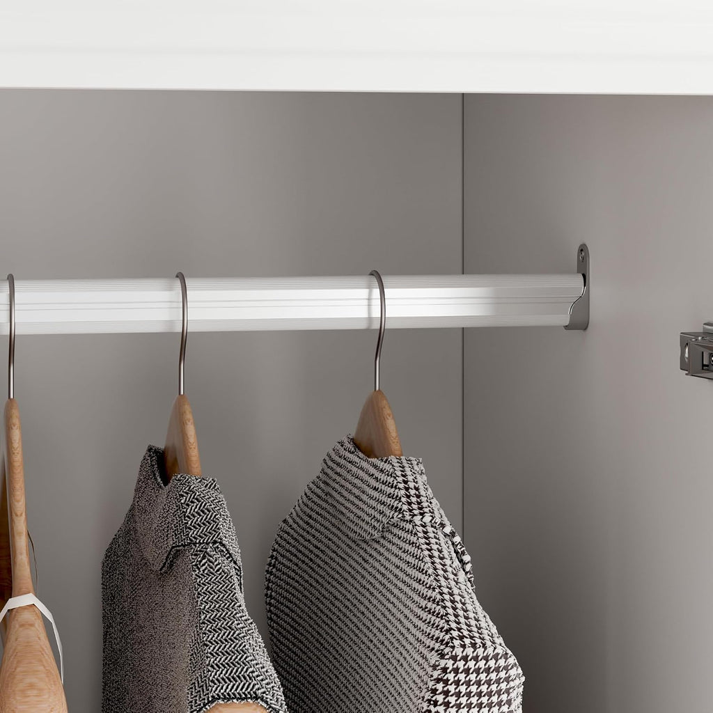 Corner Armoire Wardrobe Closet with Drawers, White Coat Closet with Doors, Modern Tall Wardrobe Corner Cabinet Closet