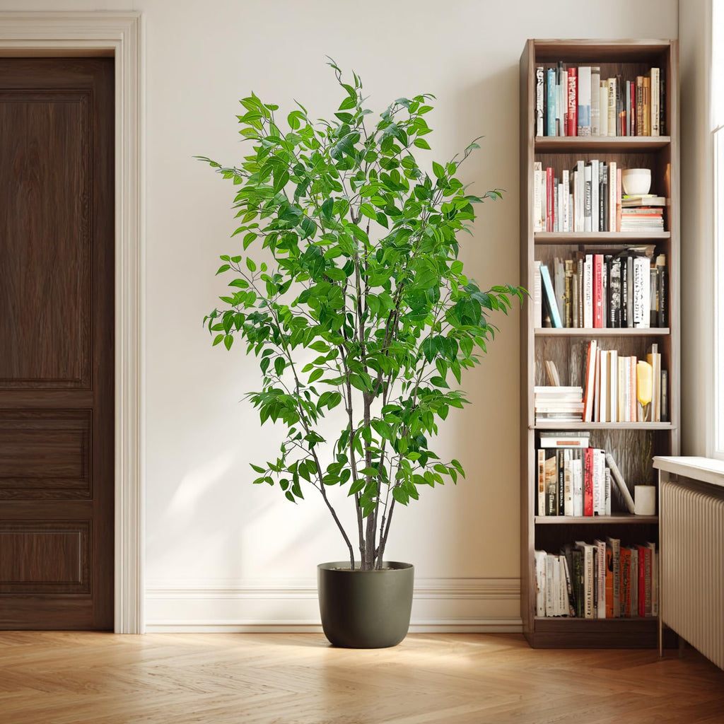 7ft Artificial Ficus Tree with White Plastic Planter