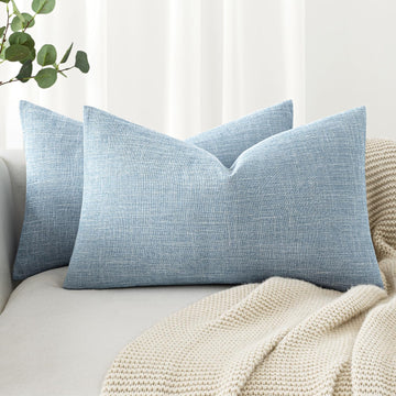 Pack of 2 Decorative Linen Burlap Textured Pillow Covers Farmhouse Boho Accent Lumbar Pillowcases Spring Coastal Home