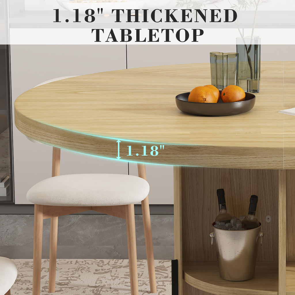 35.5'' Round Dining Table for 2-4, Small Dining Table with Storage Shelf, Modern Fluted Dining Room Table, Wood Base