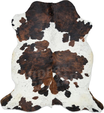Tricolor Cowhide Rug Classic Brown, Black and White Color Mix, Natural Leather Hide, Area Rug (5x7 ft) | Classic