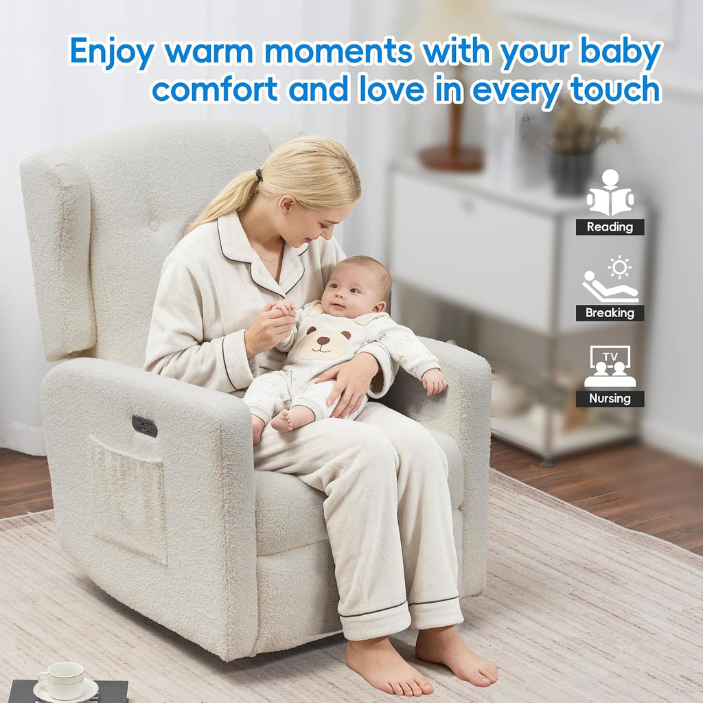 Swivel Rocker Power Recliner Chair, 270° Swivel Glider Recliner with USB & Type-C Charging, Electric Reclining Chair