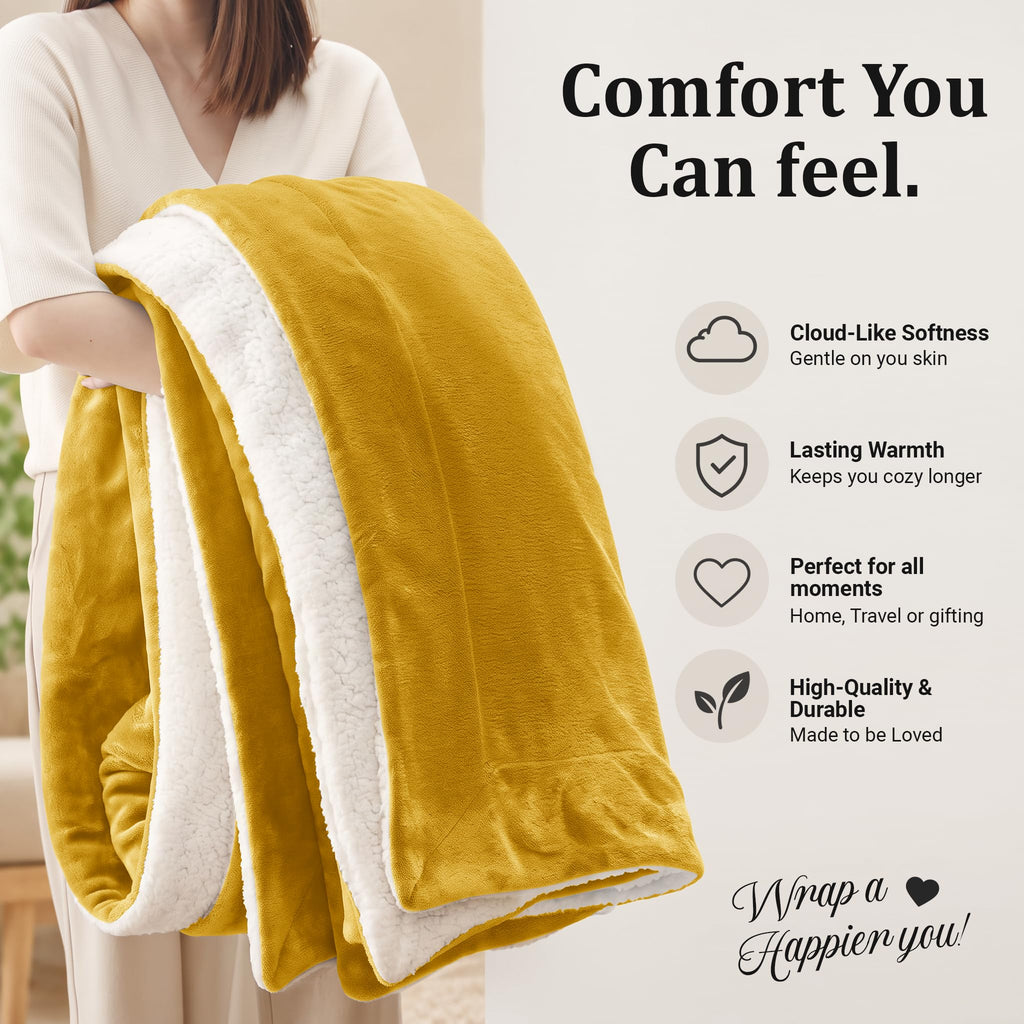 2 Pack Sherpa Throw Blankets 50x60" Couch Mustard