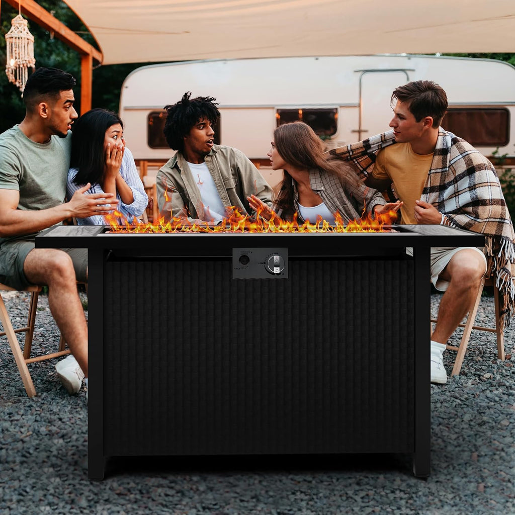 45in Fire Table, Propane Fire Pit with Removable Lid & Waterproof Cover