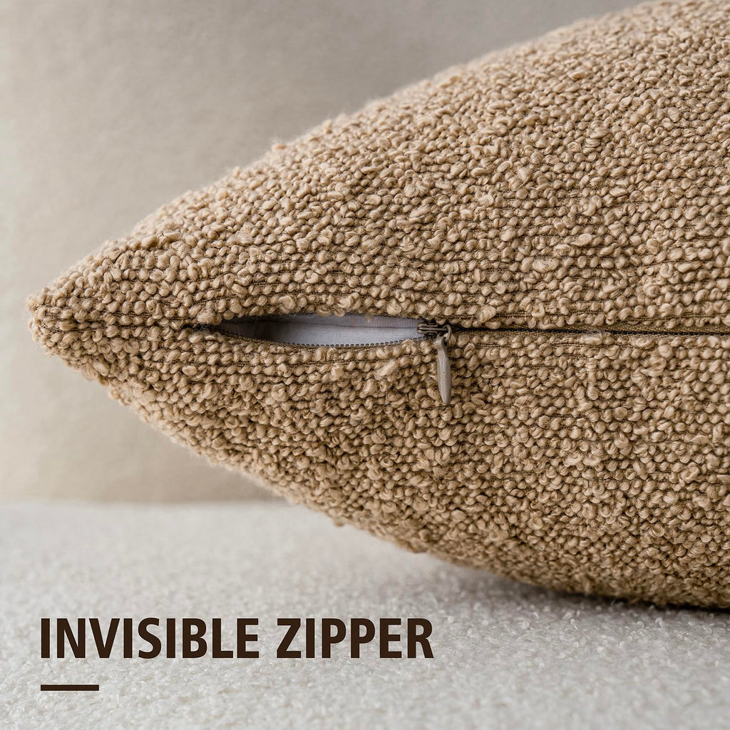 Decorative Textured Boucle Throw Pillow Covers 20x20 Inch, Camel