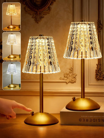 Upgraded Nightstand Lamps Set of 2, 3 Colors Dimmable Crystal Table Lamp Gold Lamp, Touch Lamp Bedroom Lamps