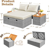 Outdoor Rattan Daybed with 2 Side Tables, Multifunctional Wicker Patio Sofa with Storage Ottoman, Cushions