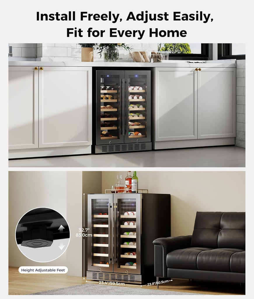 Wine Fridge Beverage Refrigerator - 24 Inch Wine Cooler Refrigerator, 34 Bottles