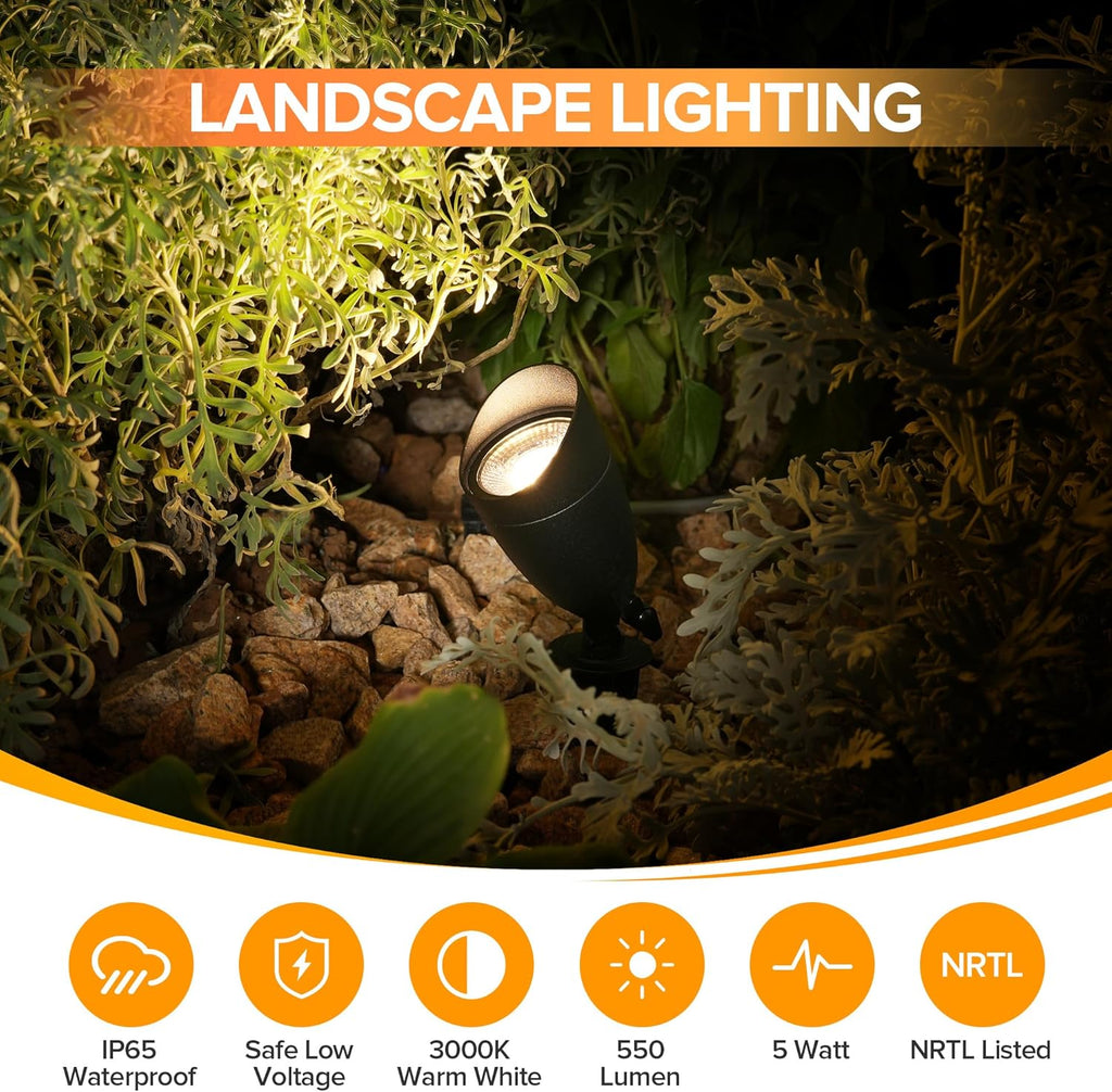 12V Low Voltage Landscape Lighting, Die-cast Aluminum Spot Lights with Connectors, IP65 Waterproof Outdoor Landscape