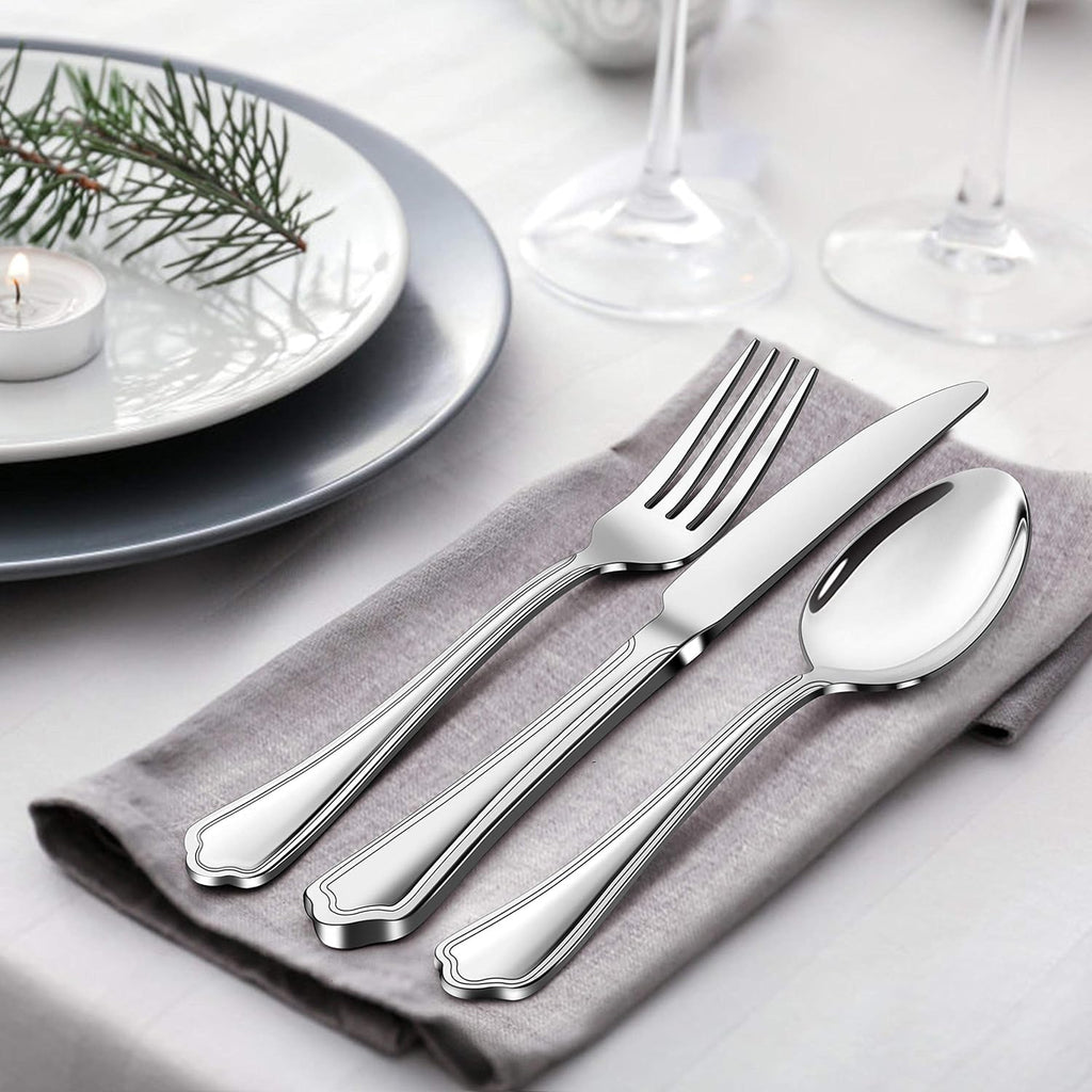 77-Piece Silverware Flatware Set for 12, Plus Steak Knives and Serving Utensils, Stainless Steel Flatware Cutlery Set