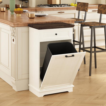10 Gallon Tilt Out Trash Cabinet with Drawer and Pet Resistant Design