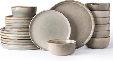 Stoneware Dinnerware Sets,Round Reactive Glaze Ceramic Plates and Bowls Sets,Highly Scratch Resistant | Dishwasher & Microwave Safe,Service for 8 Dishes Set (24pc)