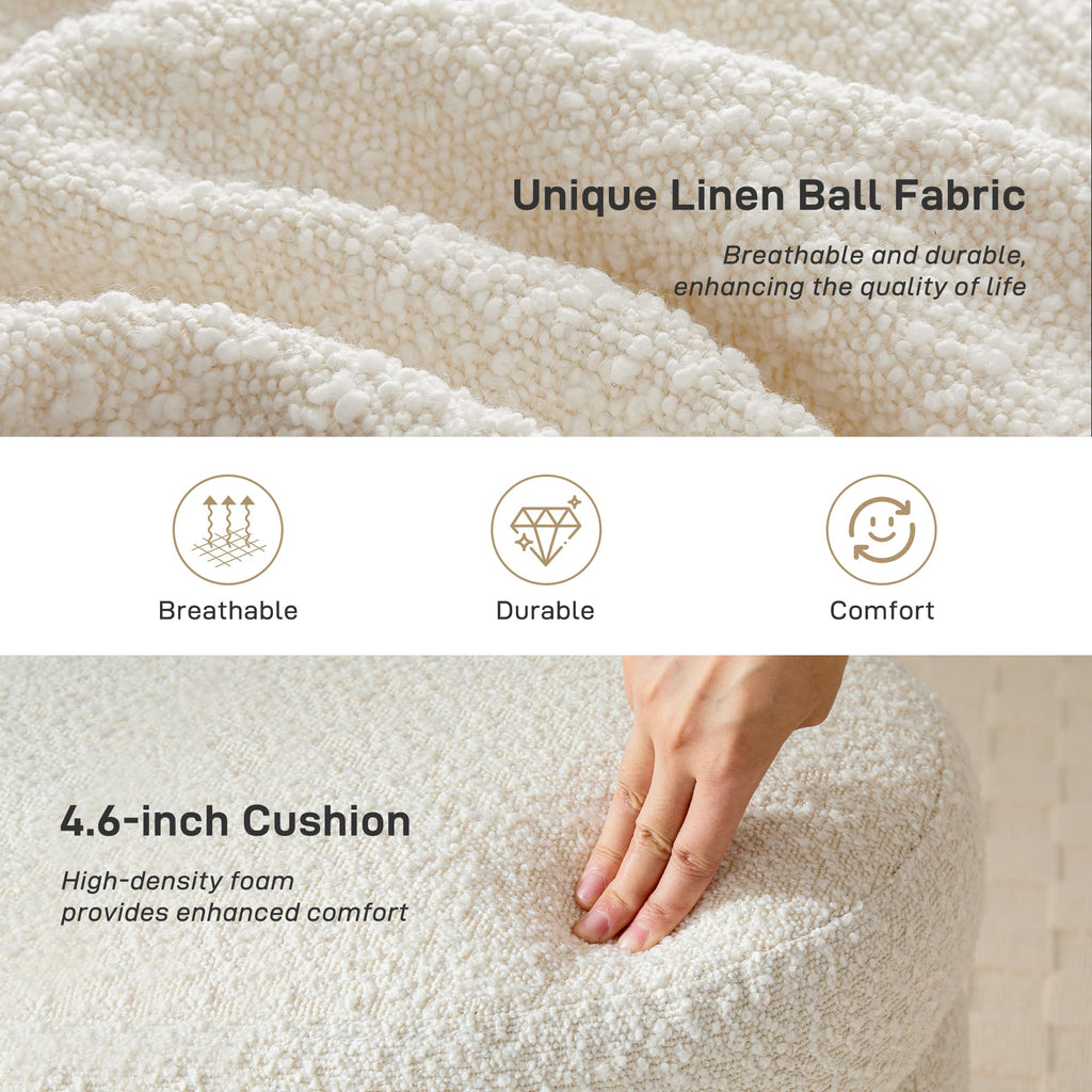 Round Ottoman with Storage Boucle Ottoman (White)