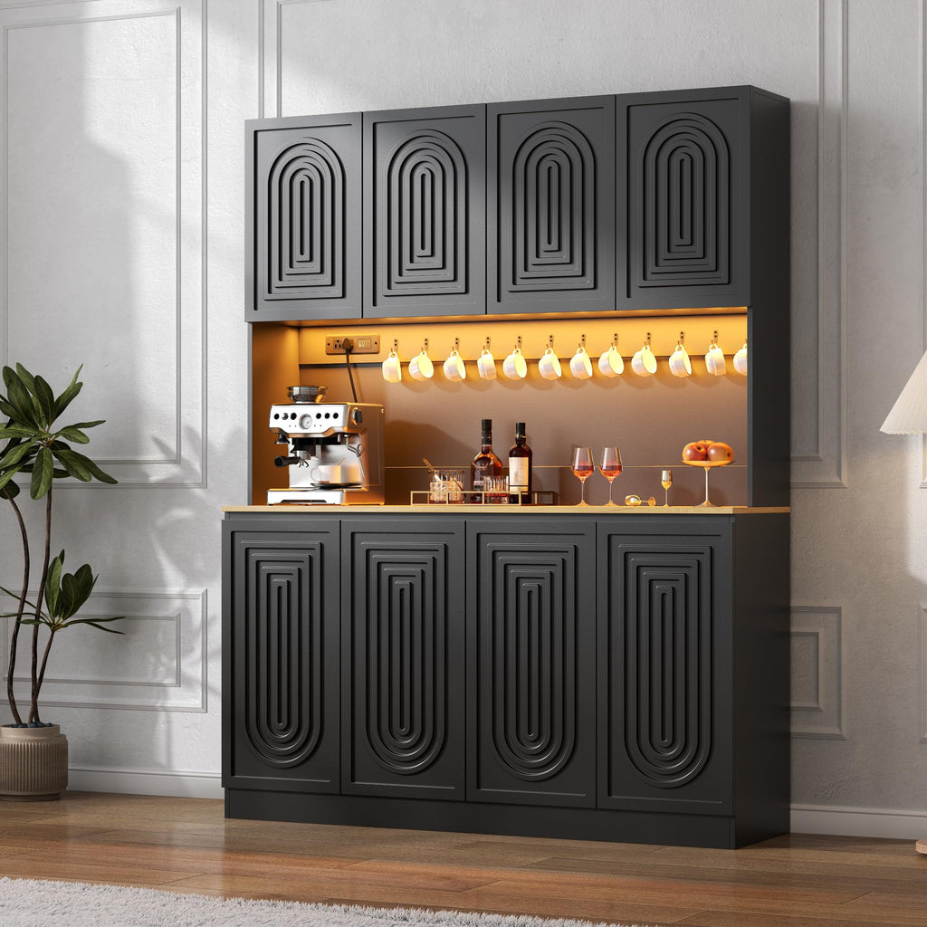 71" Kitchen Pantry Storage Cabinet, Tall Kitchen Hutch Cabinet, Black