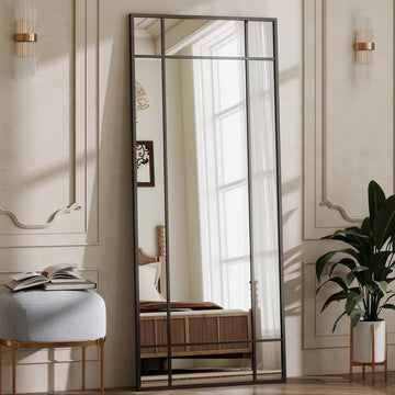 Windowpane Full Length Mirror, 71"x30" Floor Mirror, Black
