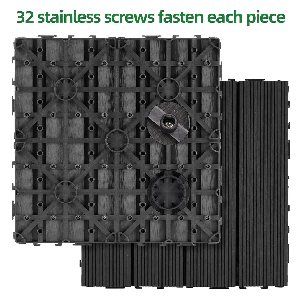 9 PCS 23.13 lb Heavy-Duty & Recyclable Wood-Plastic DIY Interlocking Deck Tiles 11.8" x 11.8"- Waterproof Outdoor and