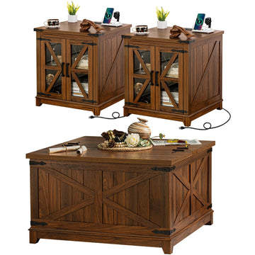 Farmhouse Coffee Table Set 3, End Table and Coffee Table