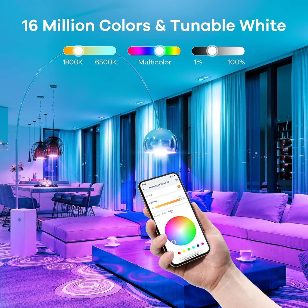 Smart Light Bulbs, Smart Bulb that Work with Alexa, Google Home, , LED Light Color Changing, A19 E26 Dimmable