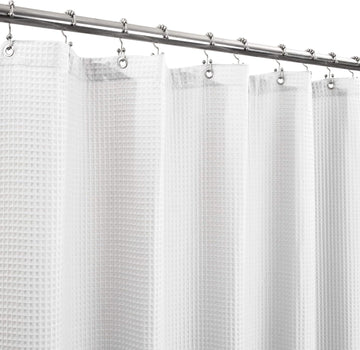 Waffle Weave Extra Long Shower Curtain White, 72x96 | Heavy Weight Fabric, Cotton Blend, Hotel Luxury Spa, Machine