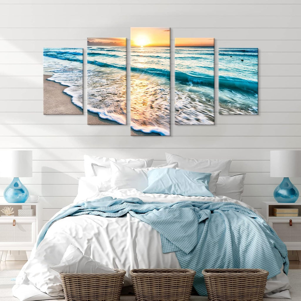 5 Pieces Beach Coastal Wall Art Sea Sunset Seascape Pictures Ocean Photography Canvas Large Horizontal Landscape