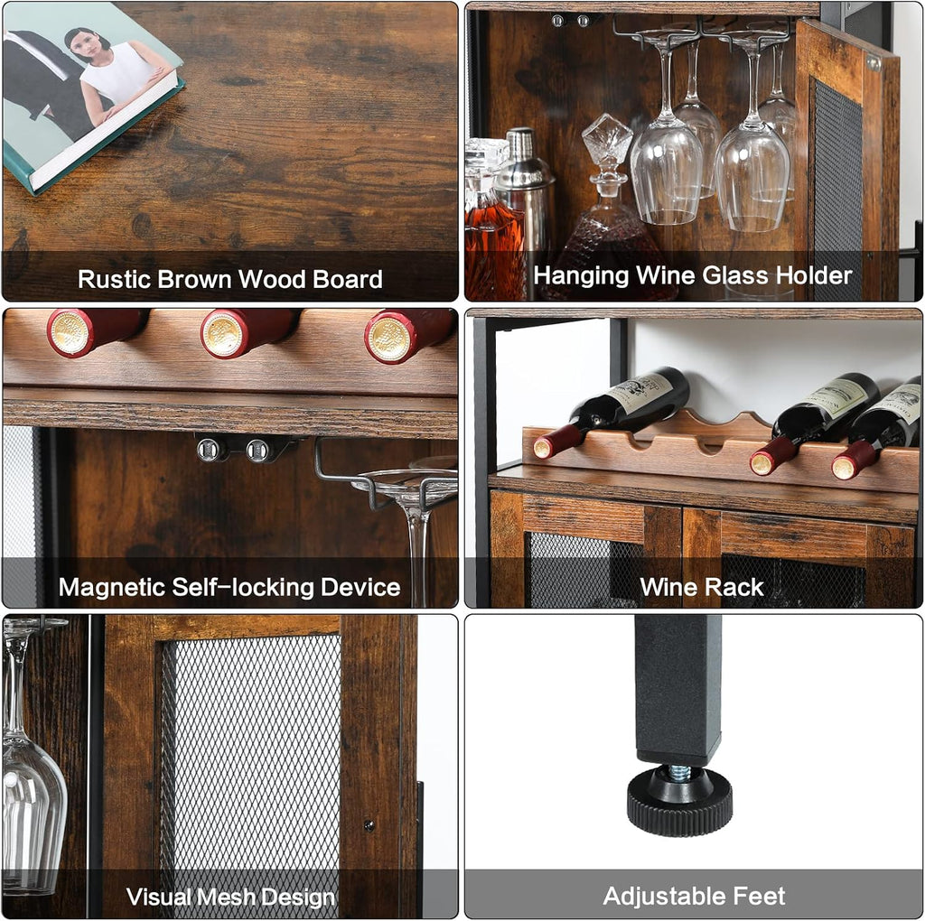 Wine Bar Rack Cabinet with Detachable Wine Rack, Coffee Barwith Glass Holder, Small Sideboard and Buffet Cabinet with