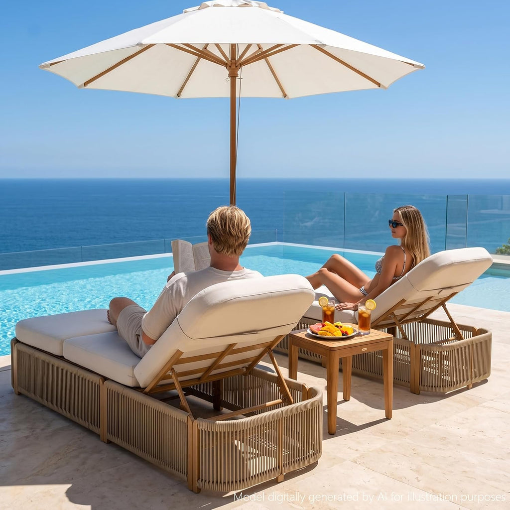 Patio Chaise Lounge Chairs Outdoor, Biege | 5-Position Adjustable Backrest, All Weather PE Rope Wicker, Modern