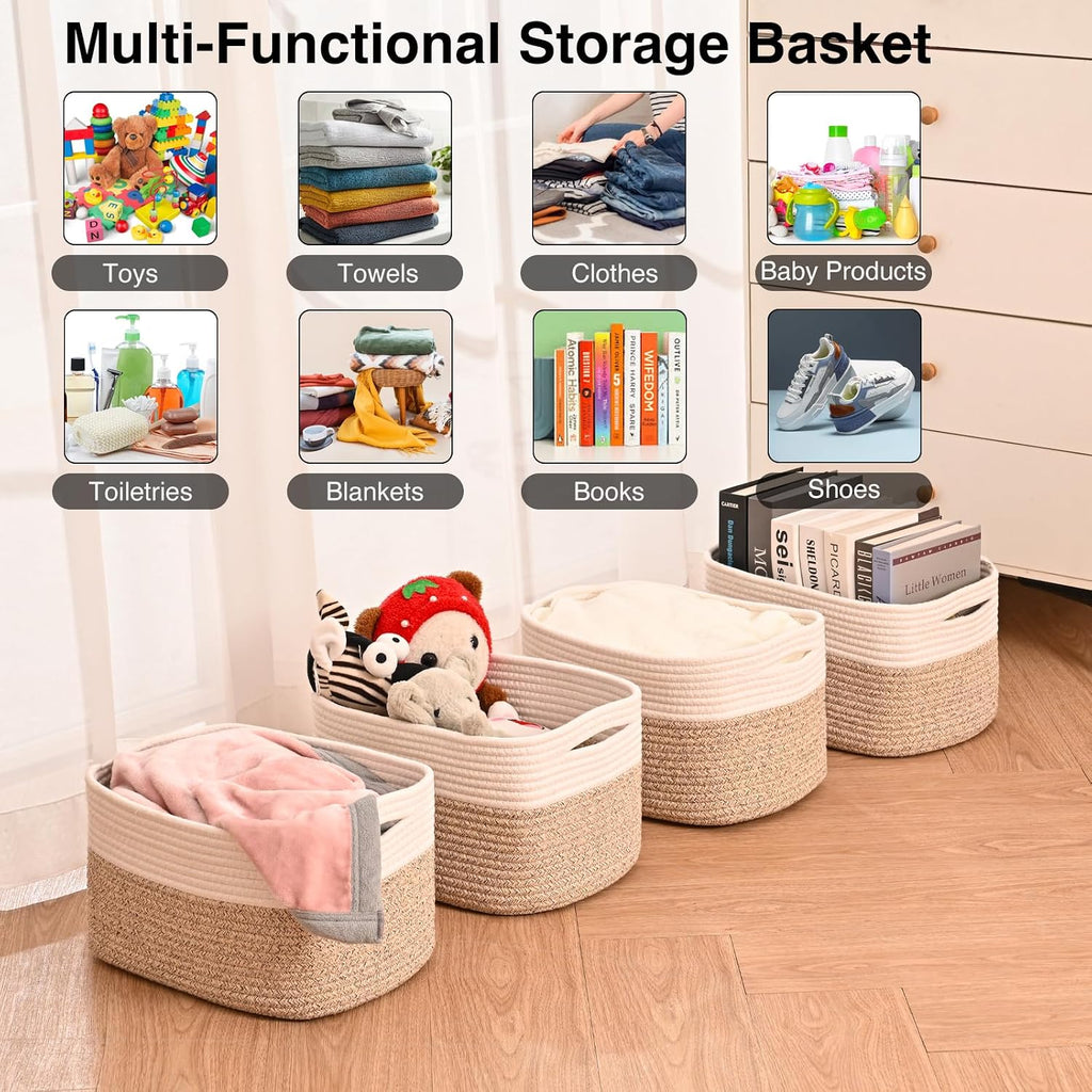 Storage Baskets for Shelves, Woven Storage Basket, Bins for Cube Storage, Cotton Rope Basket with Handles for Toy