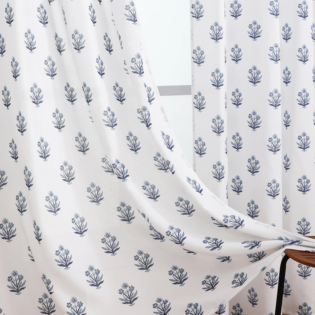Navy Blue Curtains 96 Inches Long, Beautiful Elegant White Sheer Floral Toile Chinoiserie Curtains Bedroom