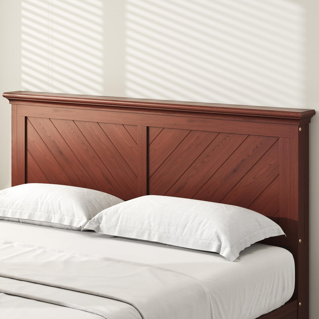 Solid Acacia Wood Queen Bed Frame with Headboard Mahogany Finish