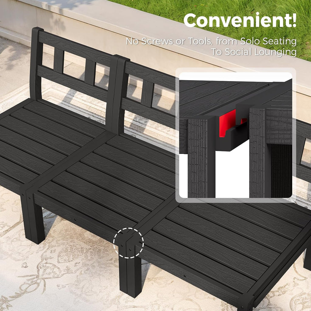 Modular Outdoor Patio Conversation Set, 7-Piece L-Shaped Sectional Sofa Set with Coffee Tables & Thick Cushions, Easy