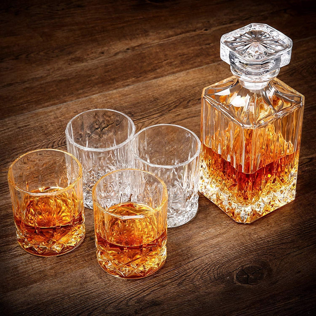 Whiskey Decanter Set for Men - Whiskey Decanter with 4 Whiskey Glasses in Gift Box, Non-Lead Glass for Bourbon and