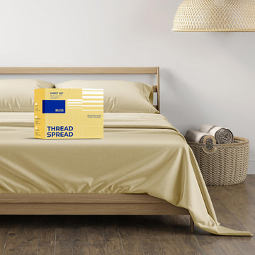 Egyptian Cotton Sheets King Size - Luxury 600 Series King Size Sheets Set (4 PC, Sand), 16" Deep Pocket All Around
