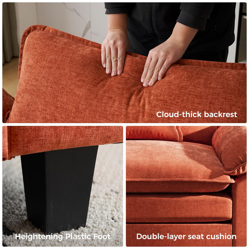 117" V Shaped Modern Modular Sectional Sofa, Cloud Couch with 2 Ottomans, 7-Seat Chenille Deep Seat Sofa with 5