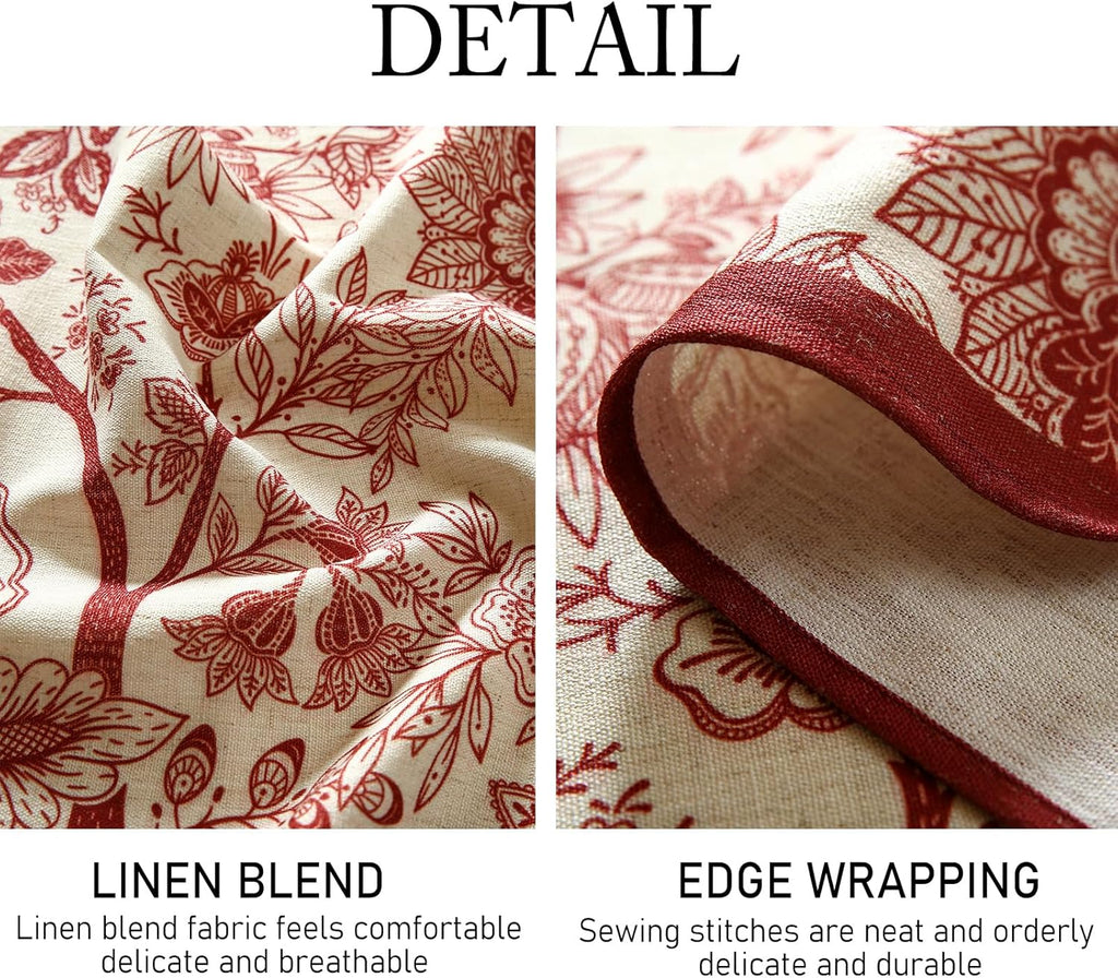 Designer French Linen Table Cloth for Rectangle Table,Red Floral Washable Indoor Tablecloth,Durable 