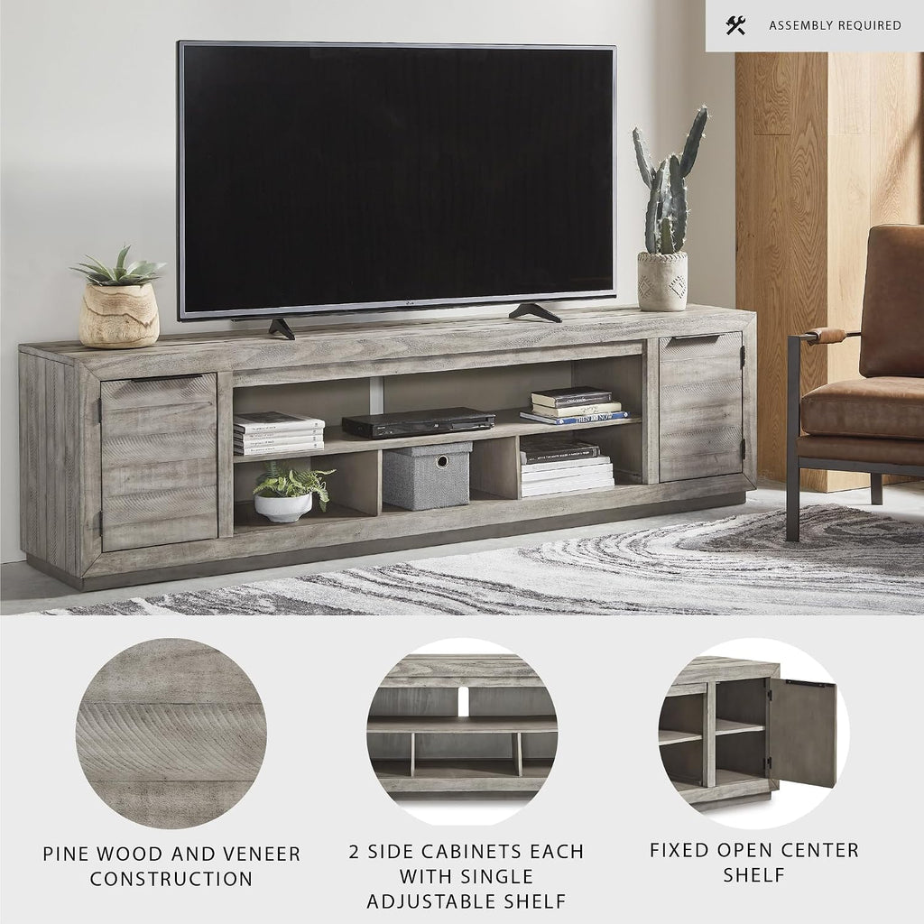 92" TV Stand with Electric Fireplace for TVs up to 105", Gray