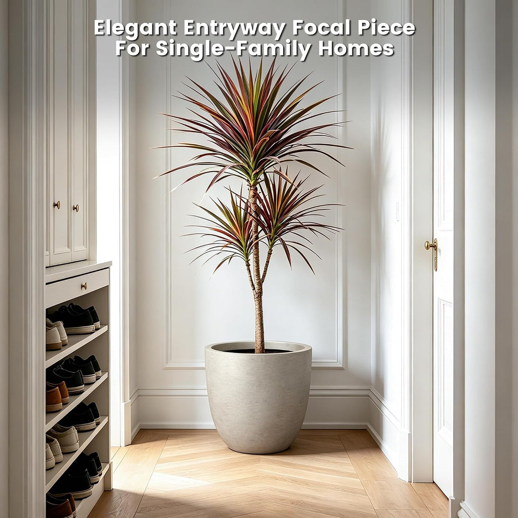 Weathered Concrete Planter 18" Dia All-Weather Round Large Pot | Handcrafted Cement Bowl, Anti-Frost & UV Outdoors