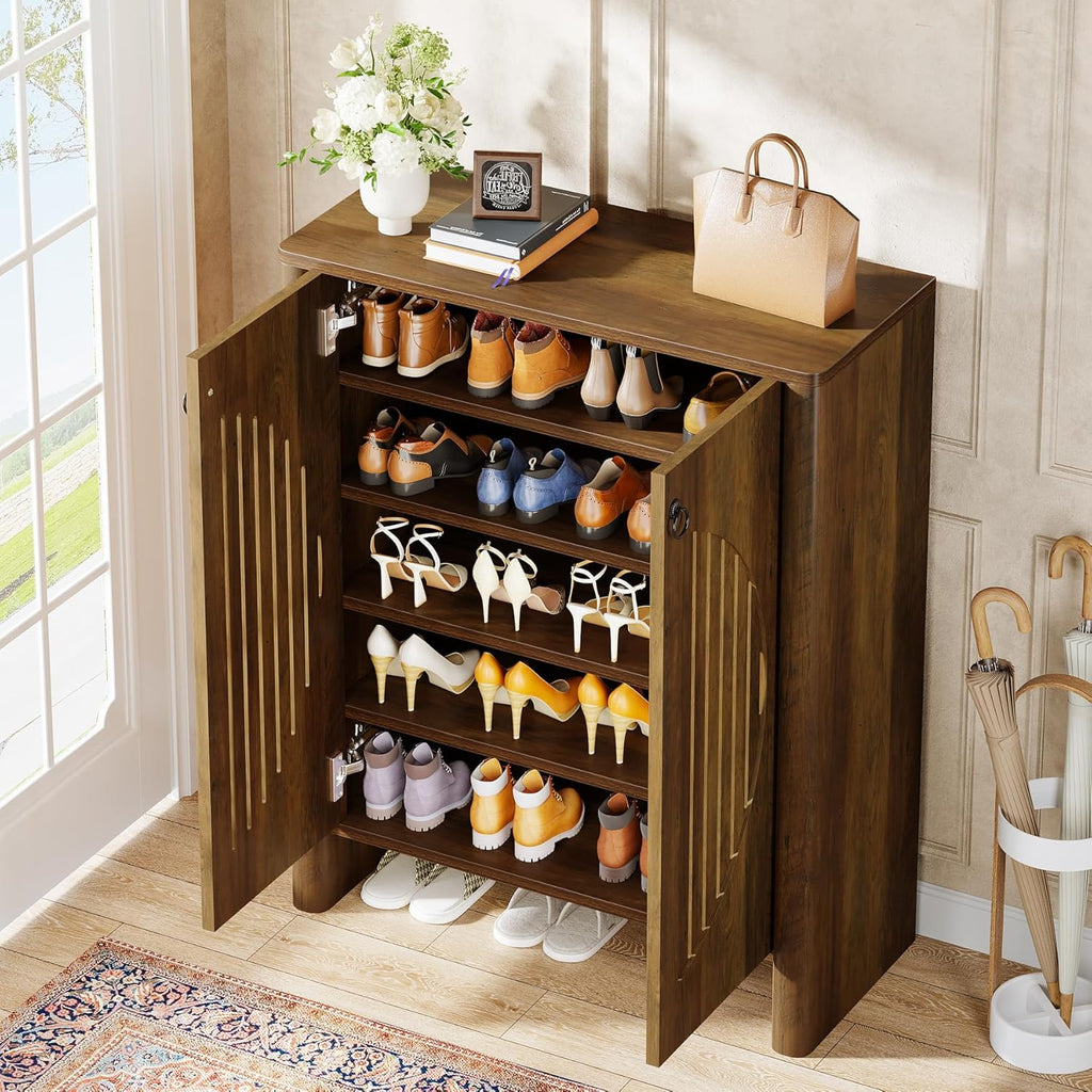 Shoe Cabinet with Doors, 5-Tier Shoe Storage Rack Organizer , Closet, Rustic Brown