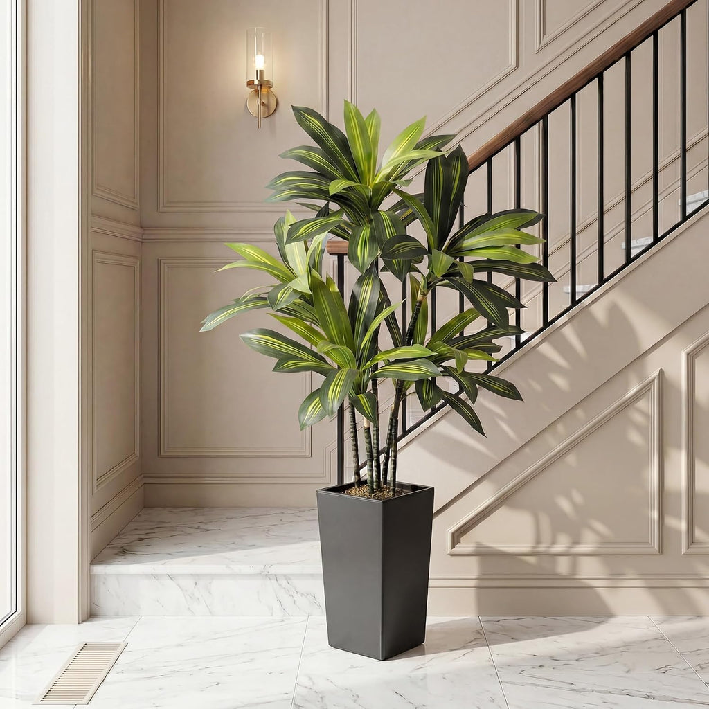 5FT Artificial Dracaena Tree with Black Tall Planter, Tall Fake Tree Indoor, Faux Plant in Pot Porch Decor, Easy