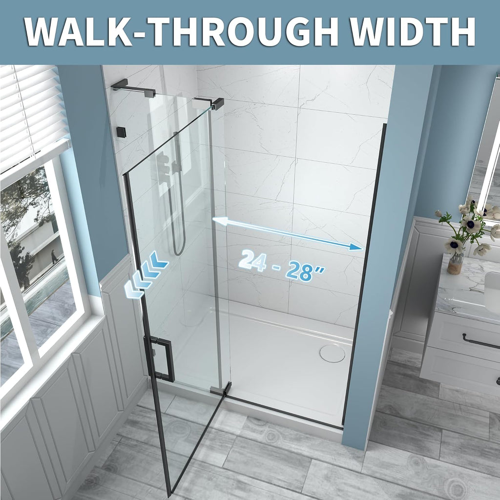 44-48" W x 70" H Frameless Pivot Shower Door, 5/16"(8mm) Clear SGCC Tempered Glass Shower Doors