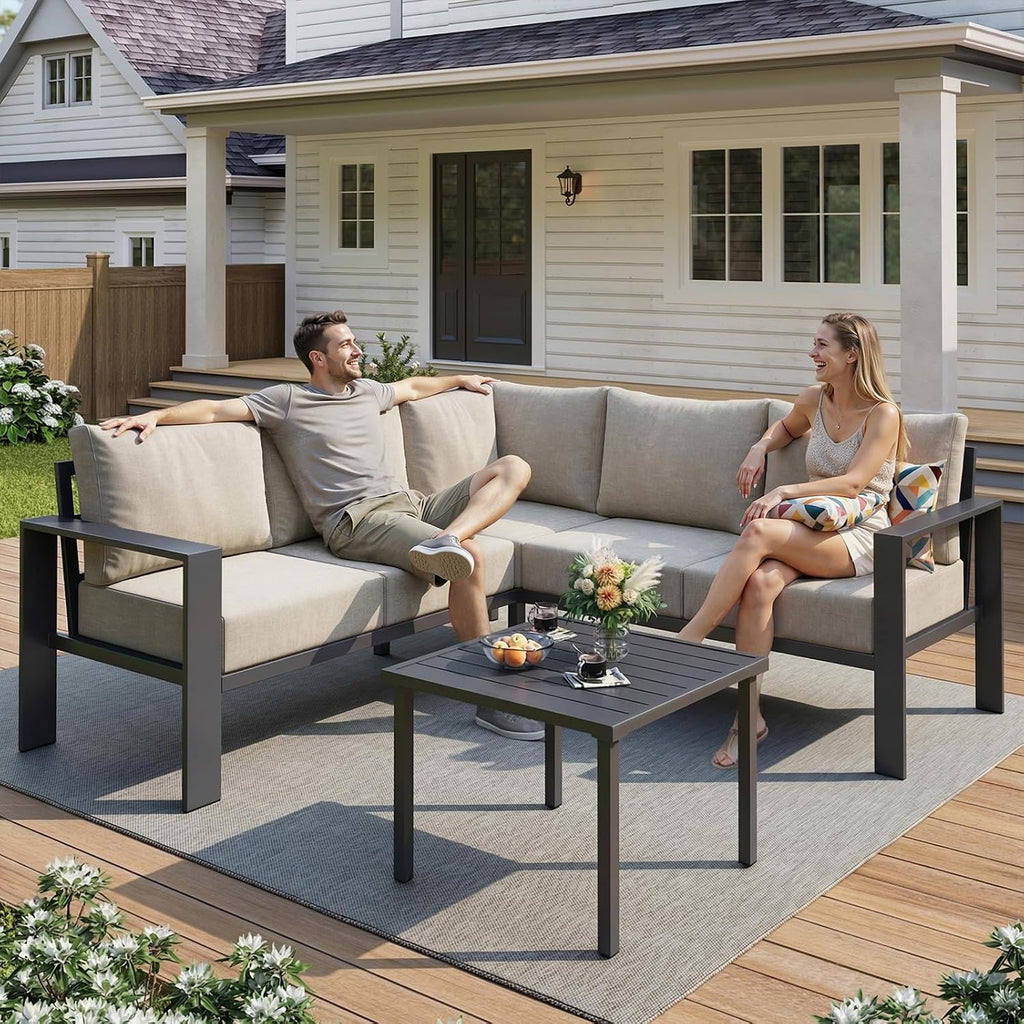 6-Piece L Shaped Outdoor Sectional Sofa, 6" Thick Cushion | Olefin Fabric Fade Resistant, Wide Armrest & Coffee