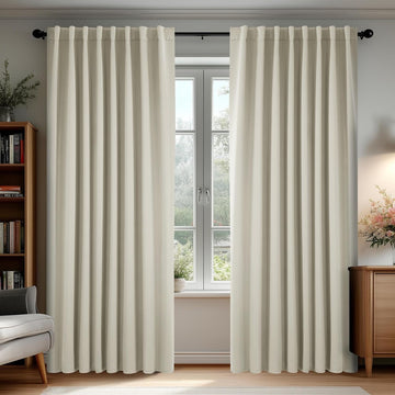 Room Darkening Curtains for Sliding Glass Door, Light Beige Light Filtering Thermal Drapes, Back Tab