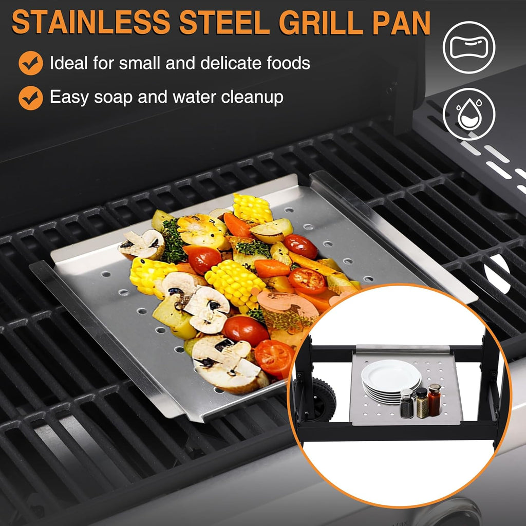 3-Burner Propane Gas Grill, 30,000 BTU Outdoor BBQ Grill with Cast Iron Grates, Stainless Steel Griddle Pan and Wheels
