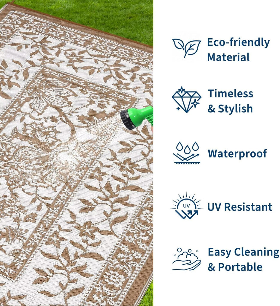 Outdoor Rug 9x12, Waterproof Reversible Foldable Plastic Straw Rug, Botanical cottagecore Outdoor Ru