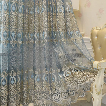 1 Pair European Jacquard Sheer Curtains Embroidered Tulle Curtains Living Room Bedroom Luxury Translucent Window