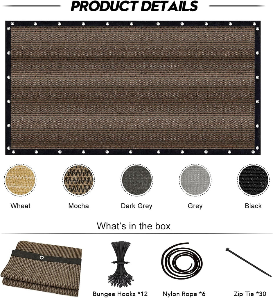8' X 20' 90% Sun Shade Cloth Outdoor Patio Mocha Pergola Shades Cover Privacy Screen UV Block Porch Screens Canopy