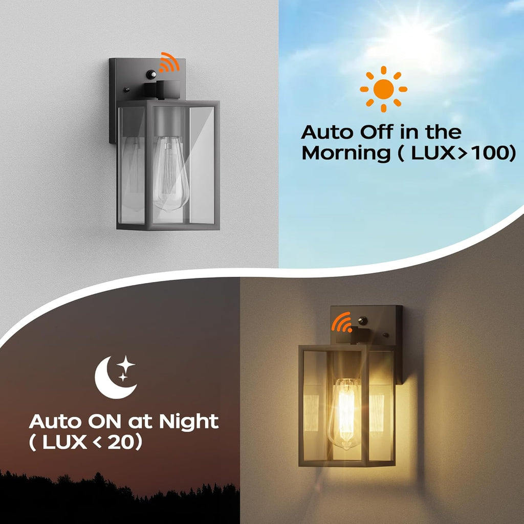 Dusk to Dawn Outdoor Lighting Fixtures, Exterior Front Porch Light, Black Sensor Wall Sconce Lamp
