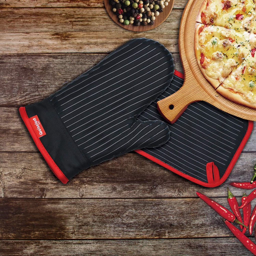 Oven Mitts and Pot Holders Set, Cooking Mitts, Heat Resistant Cooking Mitts and Pot Holders, Silicon Oven Gloves Set
