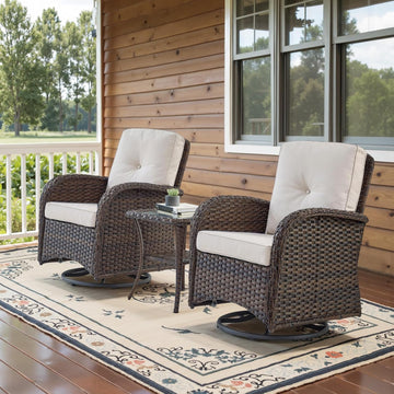 Patio Wicker Chairs Swivel Rocker - Outdoor Swivel Rocking Chairs Set of 2 with Rattan Side Table, Patio Swivel