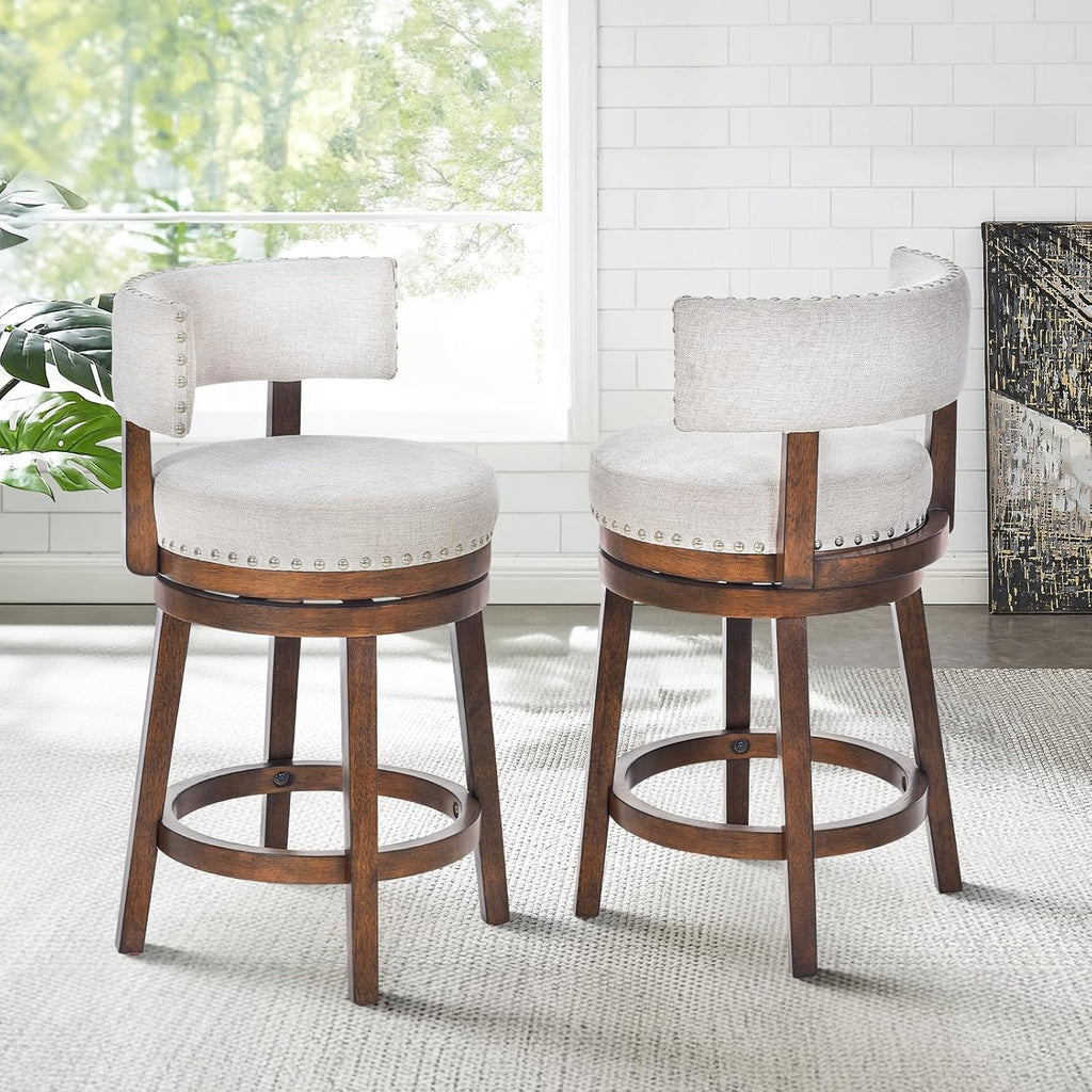 Swivel Bar Stool Set of 2, Modern Swivel Barstool with Back, Counter Height Bar Stools, 25 Inch Upholstered Wood
